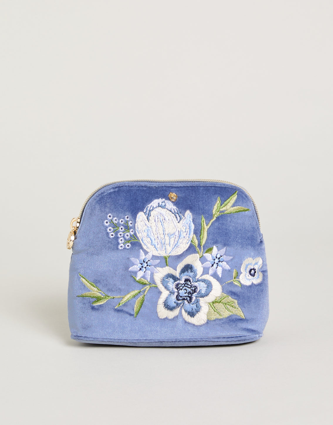 Embroidered Velvet Cosmetic Bag Blue