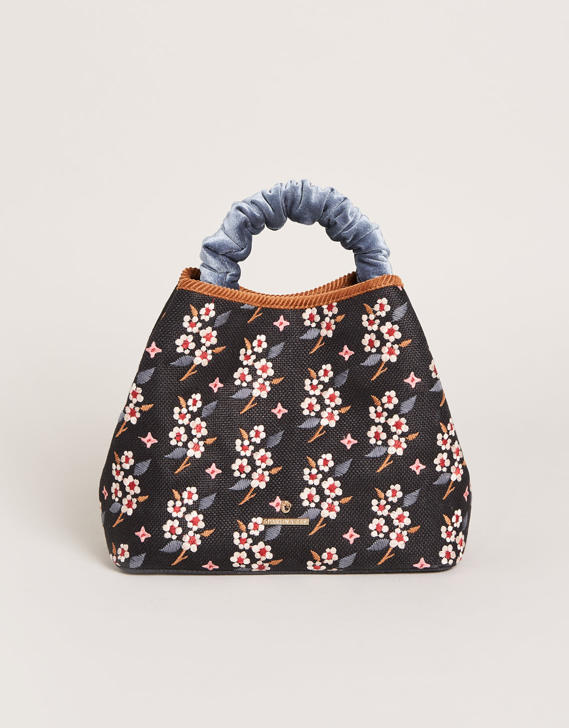 Top Handle Bucket White Hall Blossom Sprig Black