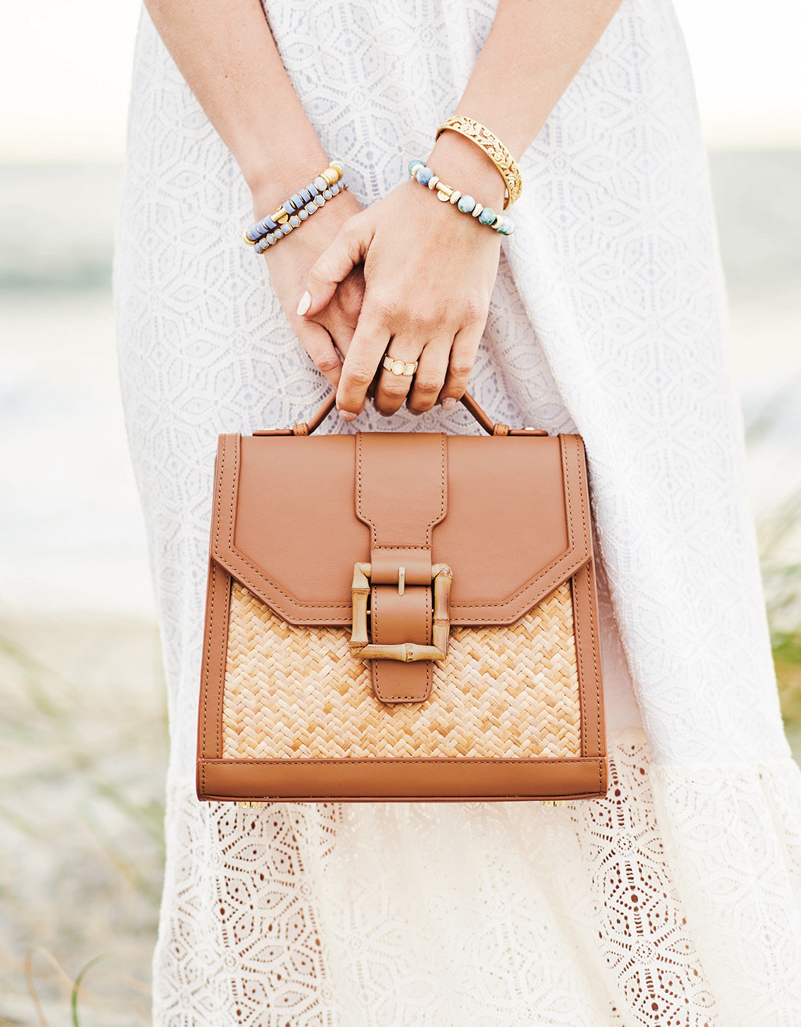 Rattan Beatrice Satchel Crossbody Caramel