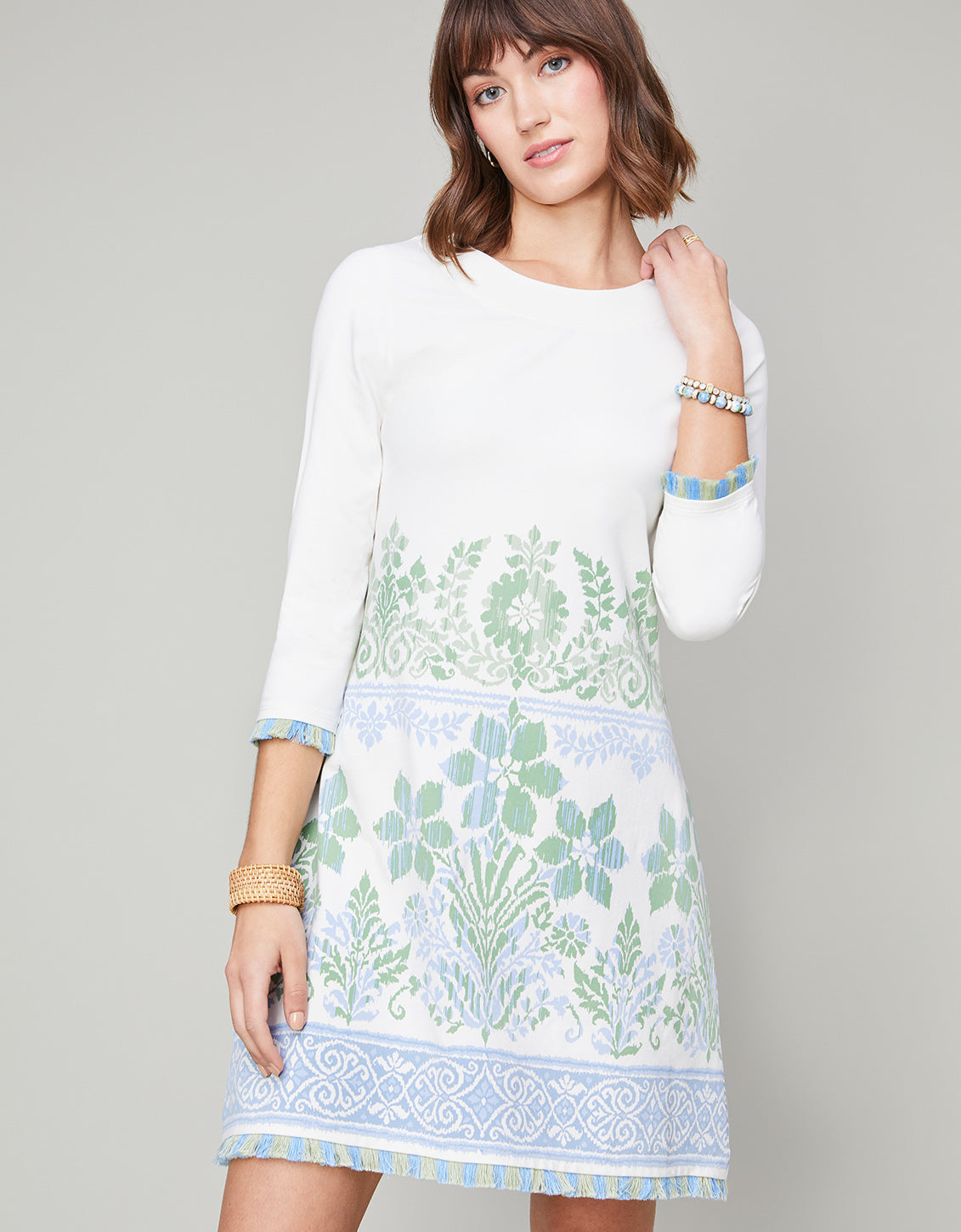 Island Fringe Dress Peeples Song Floral Border