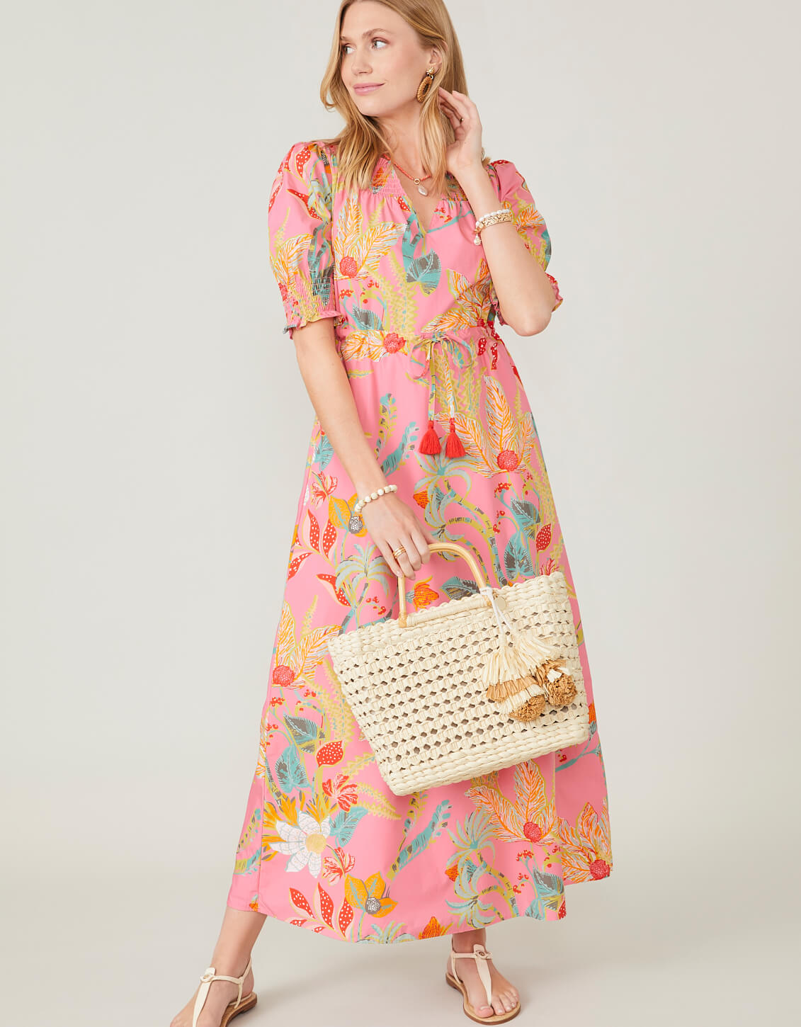 Leanne Maxi Dress Queenie Tropical Floral Pink