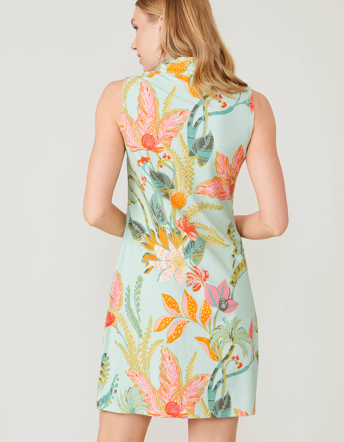 Serena Half-Zip Dress Queenie Tropical Floral Sea Foam