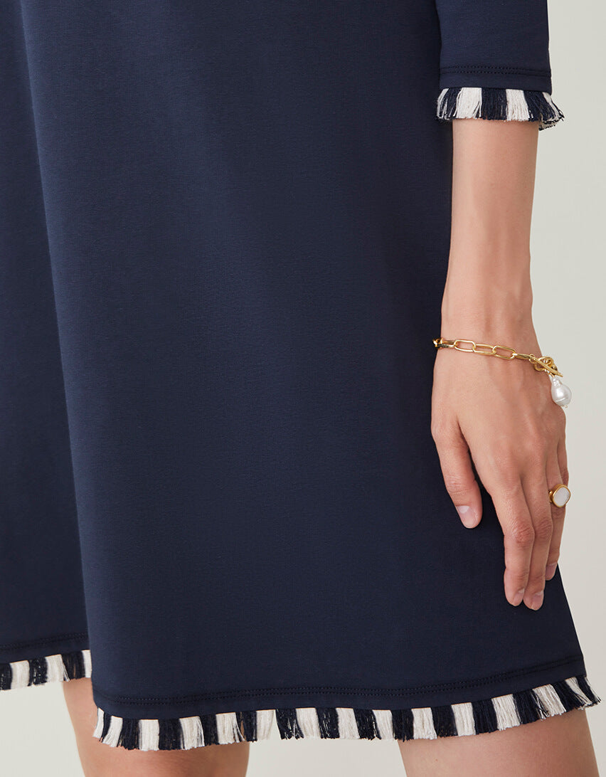 Island Fringe Dress Slate Blue