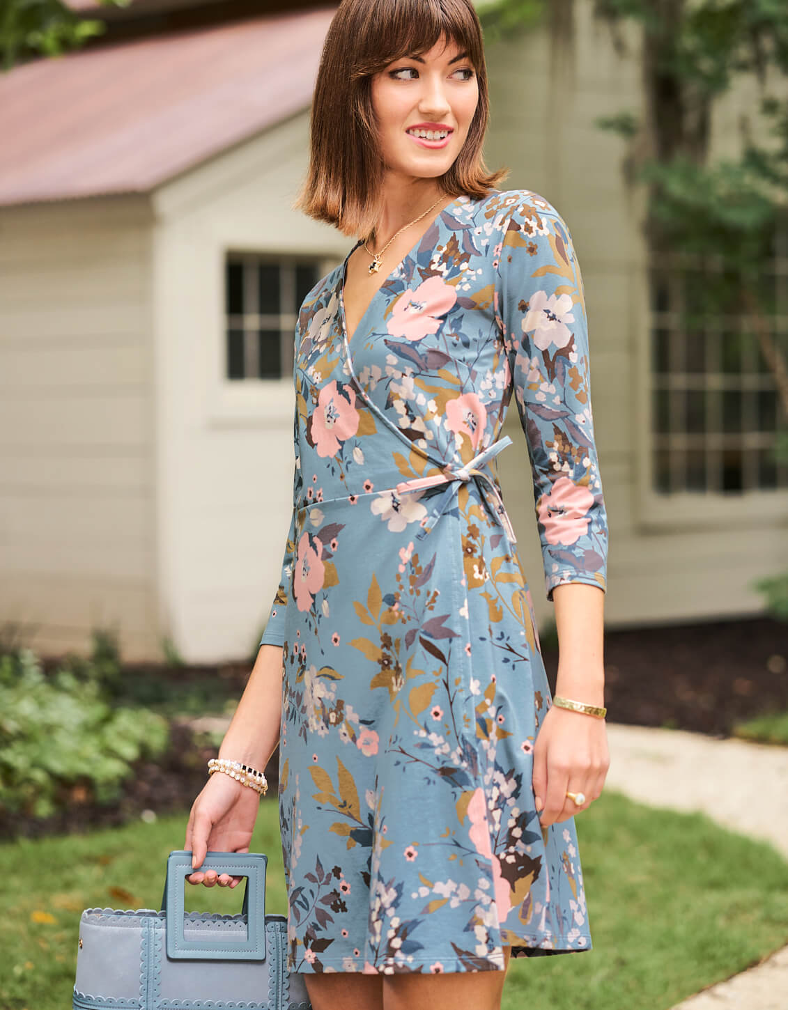 Alisa Wrap Dress Maritime Forest Wildflowers Mist