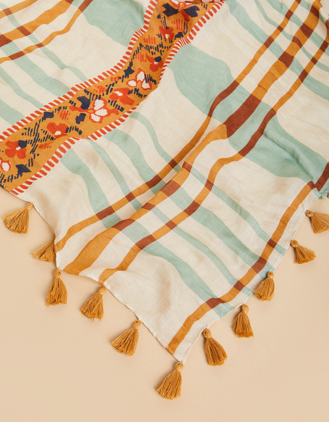 Square Scarf Kalalanta Plaid Cream