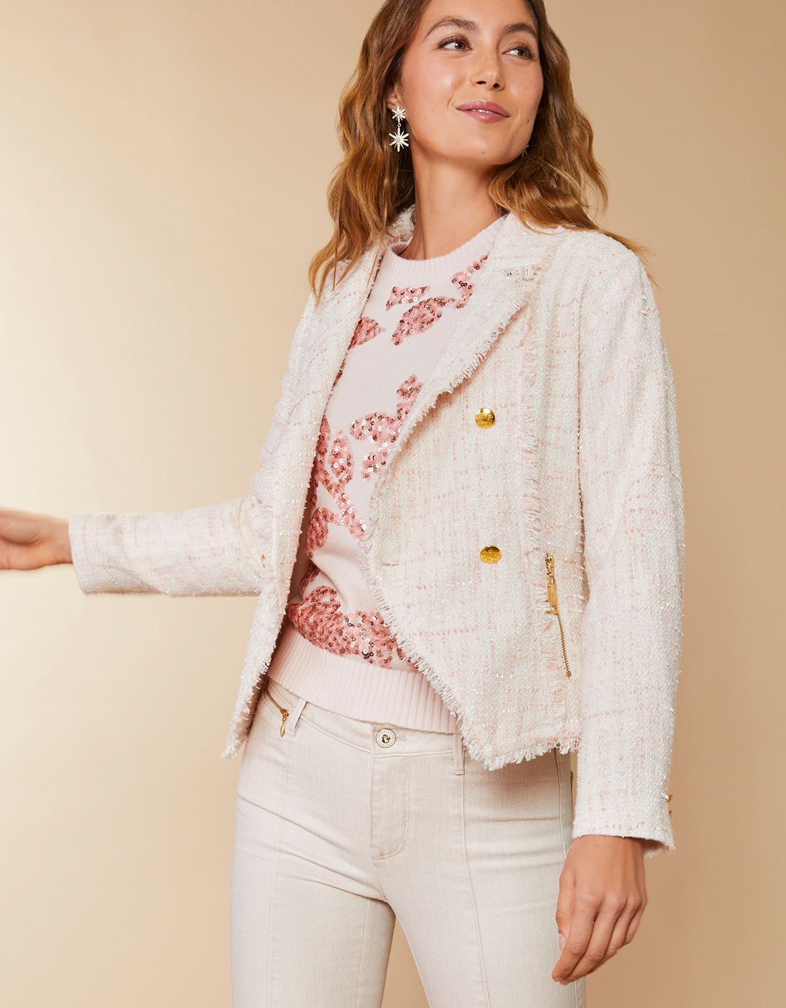 Nathalie Tweed Blazer Pearl Blush