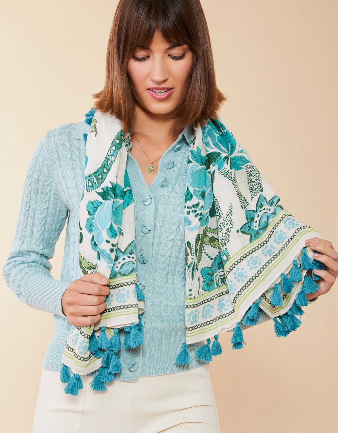 Square Scarf Mystic Moss Stencil Blue
