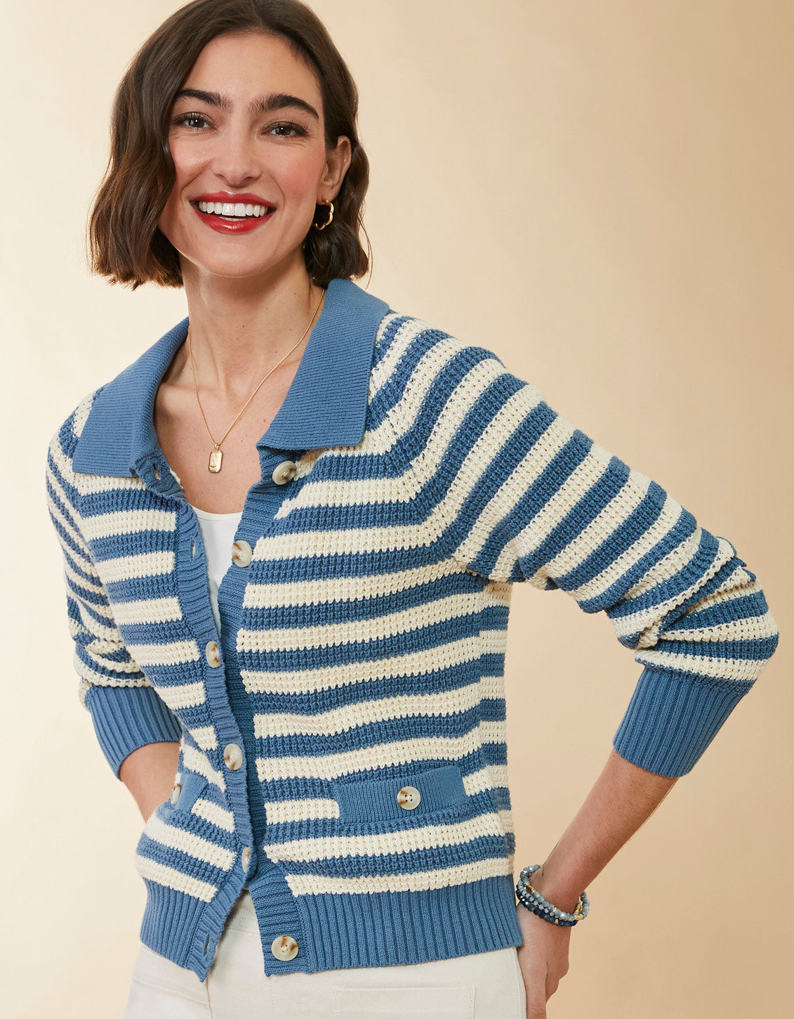 Lydie Cardigan Bluestone Stripe