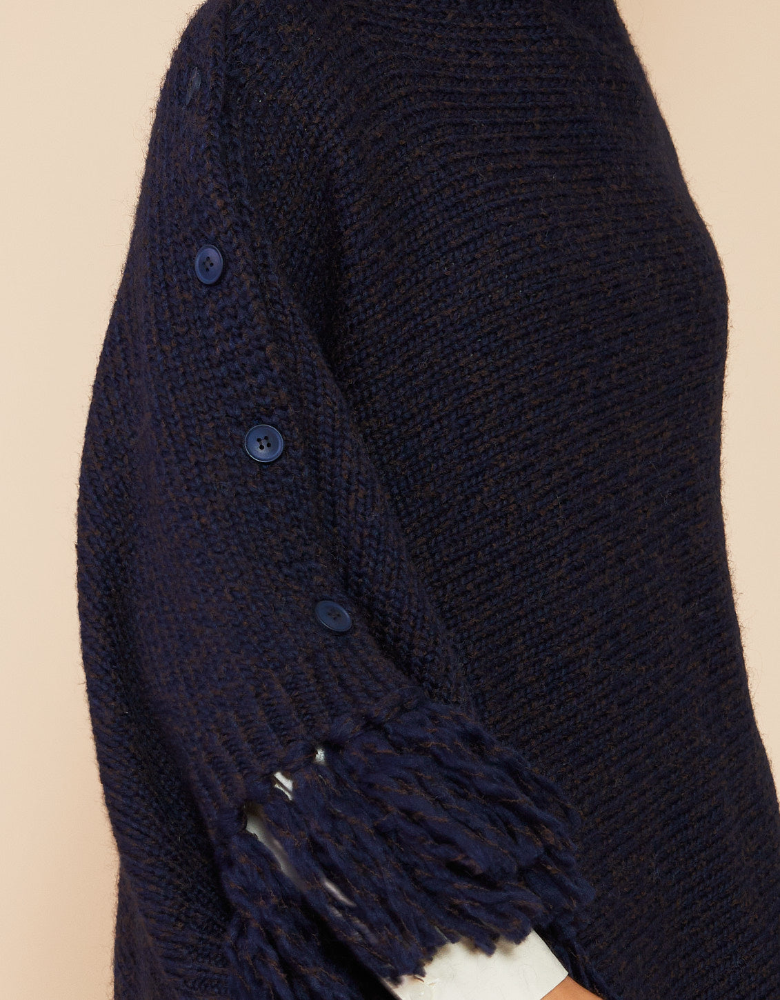 Button Poncho Navy Walnut