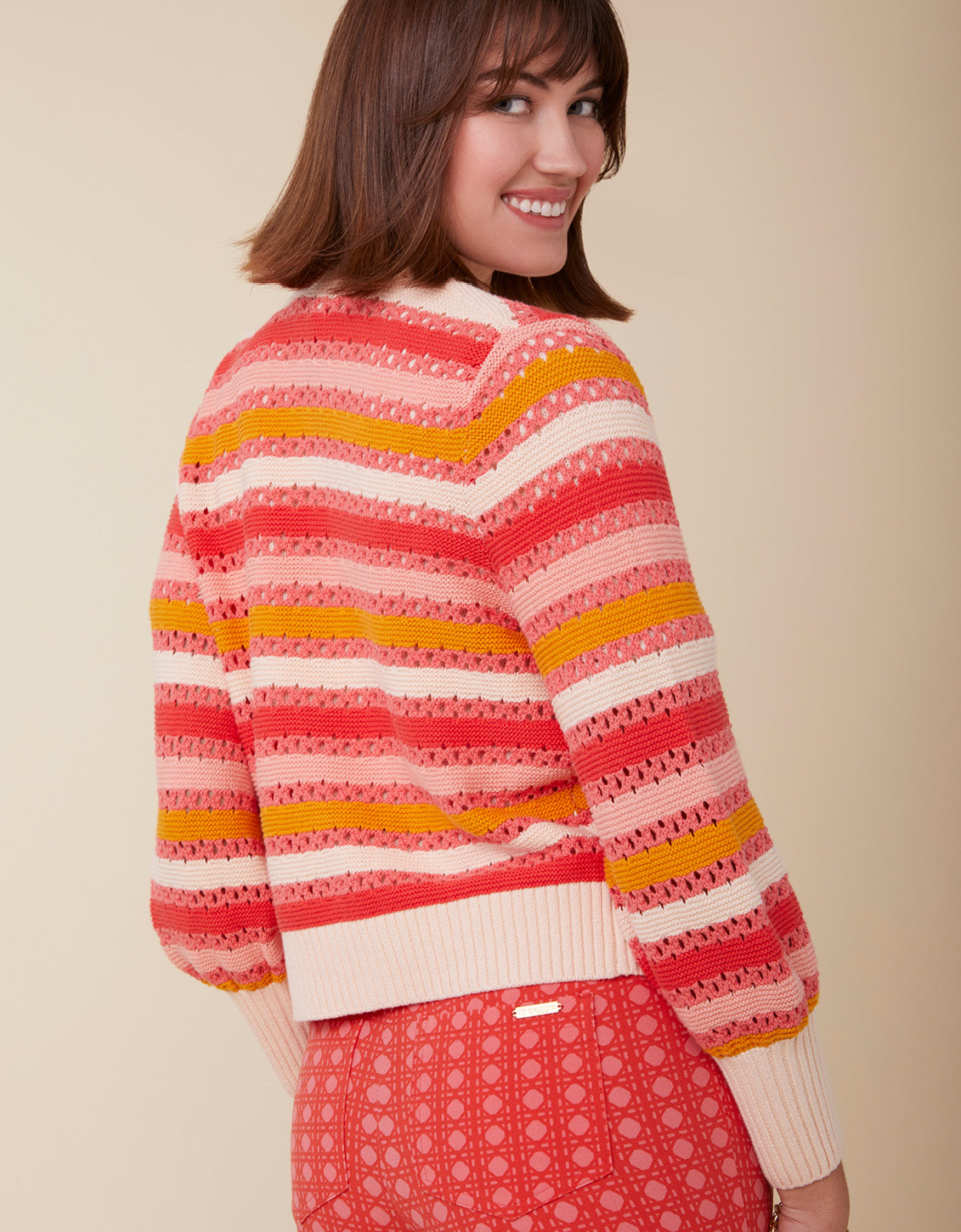 Gidget Crochet Cardigan Coral Rose Stripe
