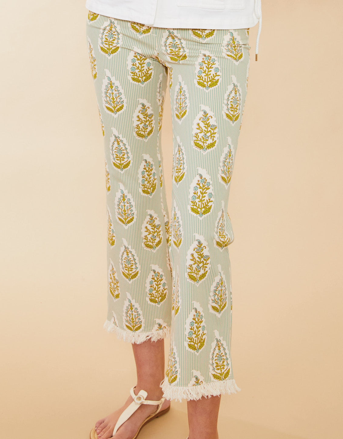 Maren Fringe Pant Richmond Hill Stripe Floral Motif Surf