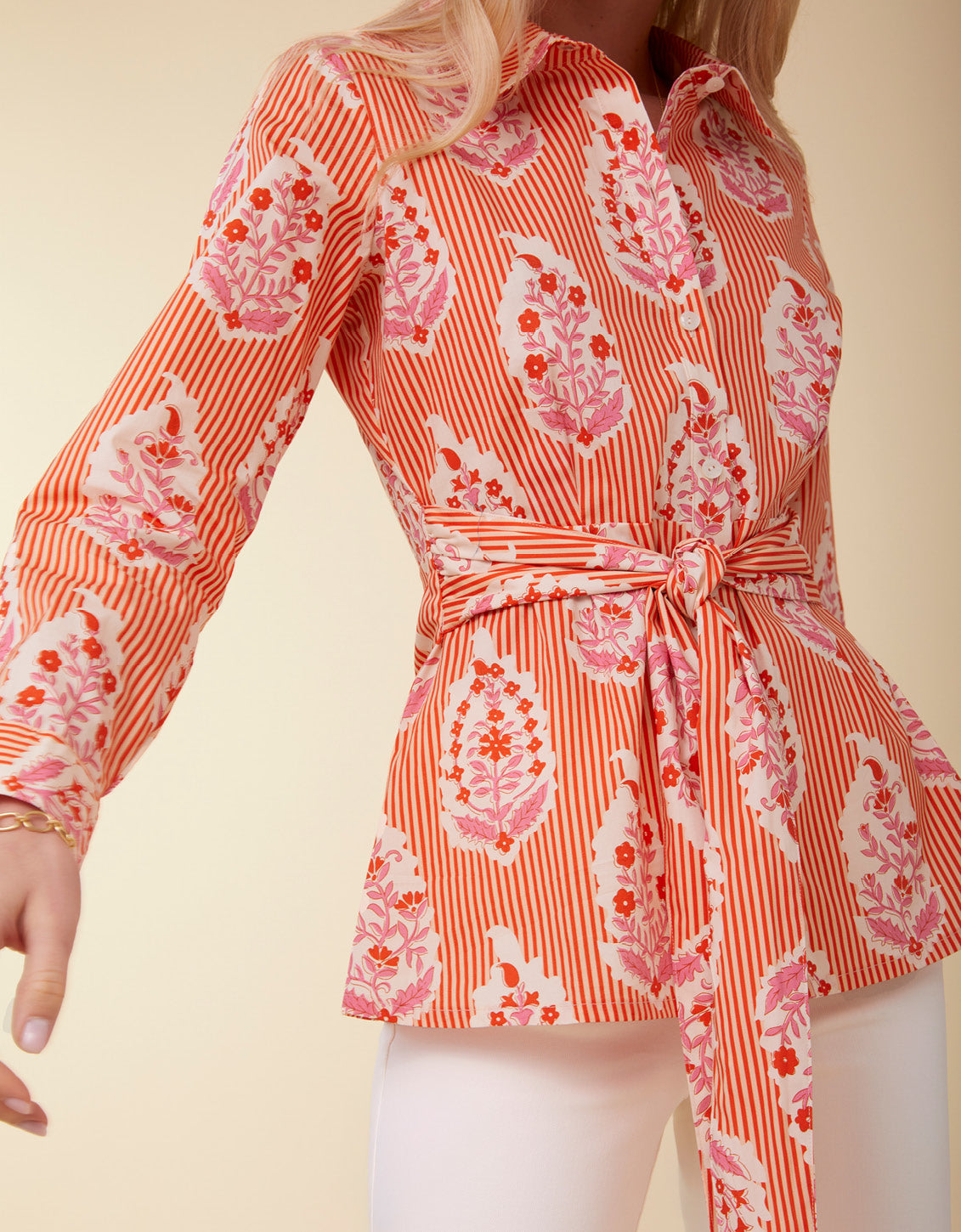 Marianne Blouse Richmond Hill Stripe Floral Motif Red
