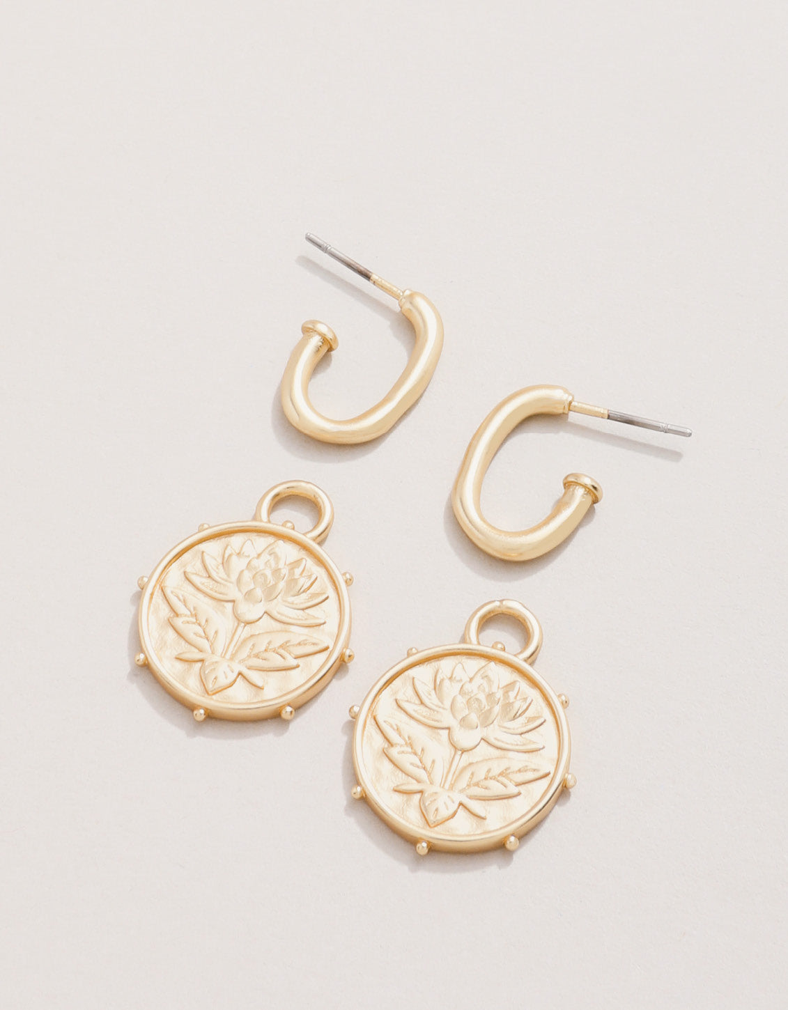 Lotus Drop Hoop Earrings Gold