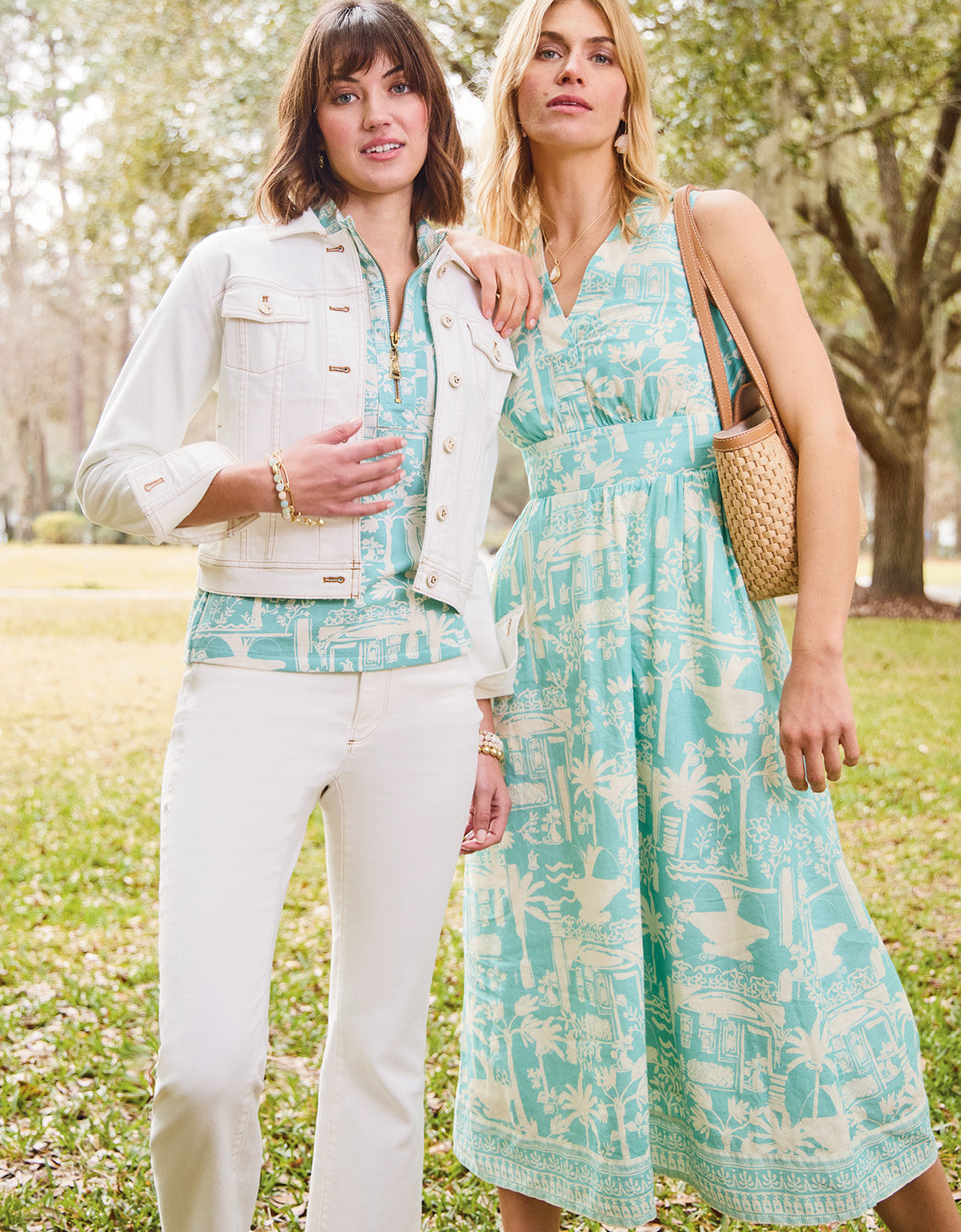 Lilyana Midi Dress Enclave Palm Scene Aqua Haze