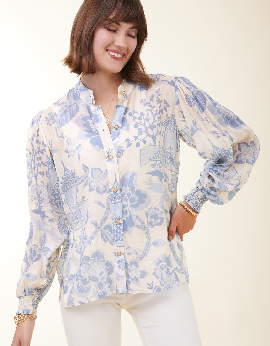 Lindita Blouse Enclave Toile Blue