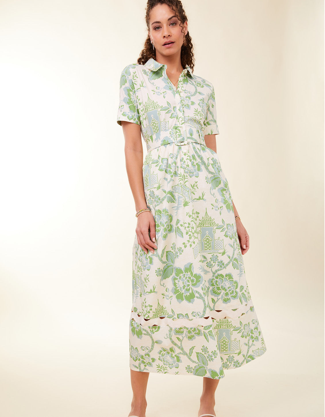 Maryam Ric Rac Midi Dress Enclave Toile Surf Green
