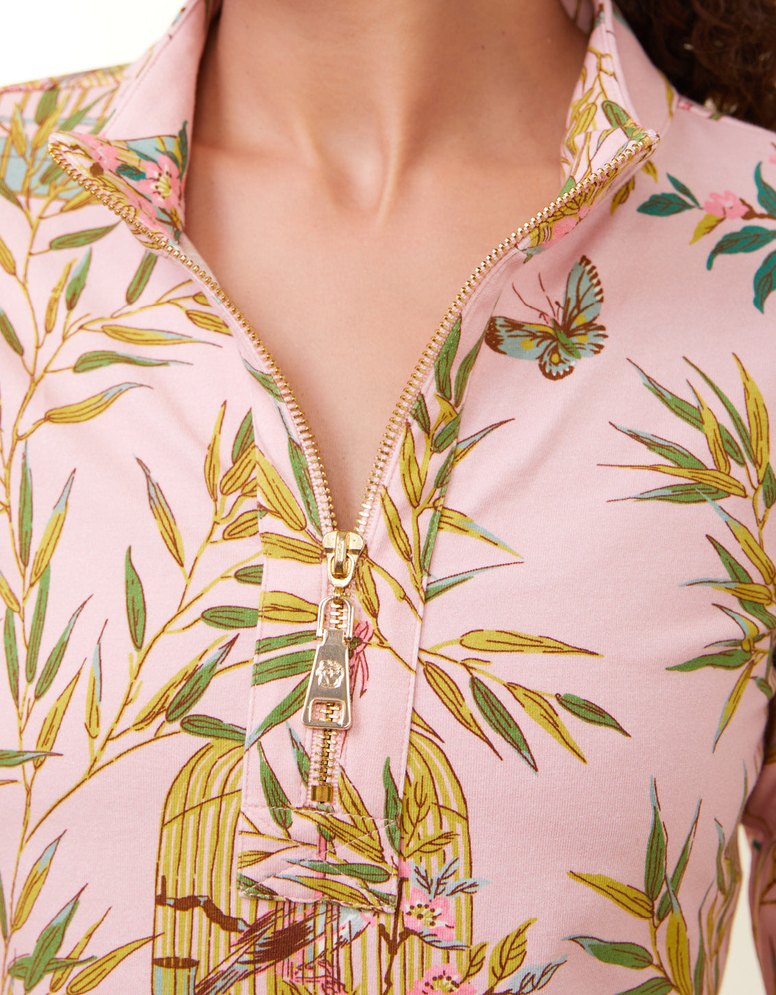 Nora Half-Zip Top Enclave Bamboo Bird Cage Pink