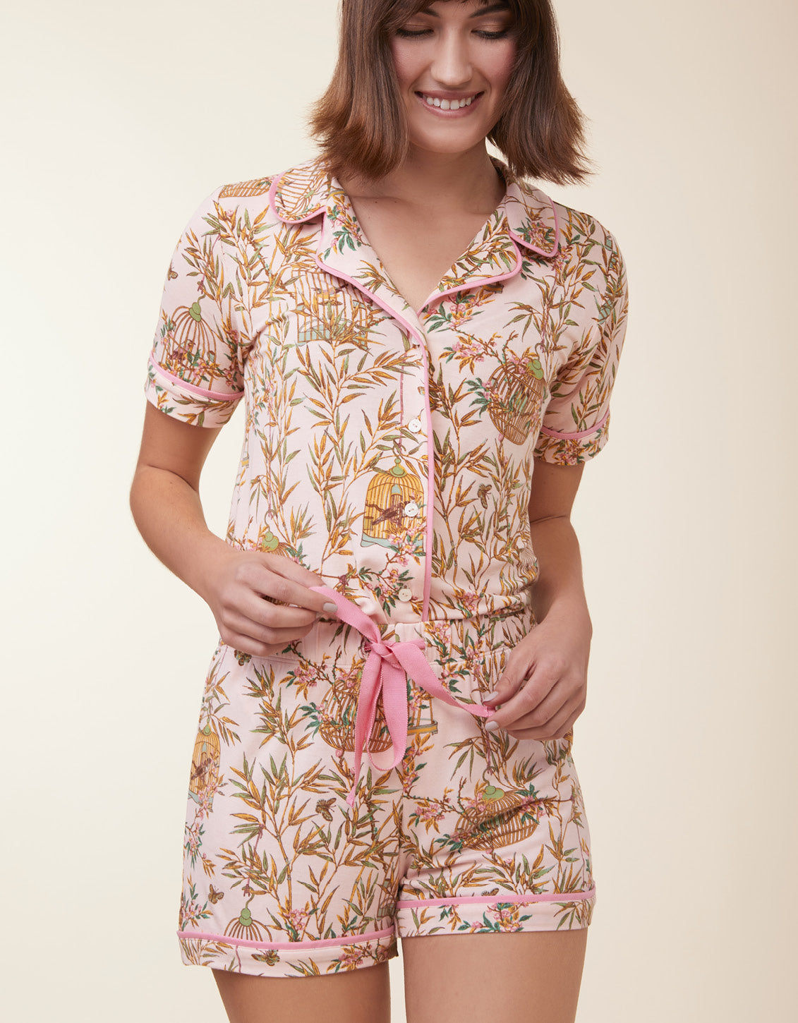 Pajama Short Enclave Bamboo Bird Cage Pink