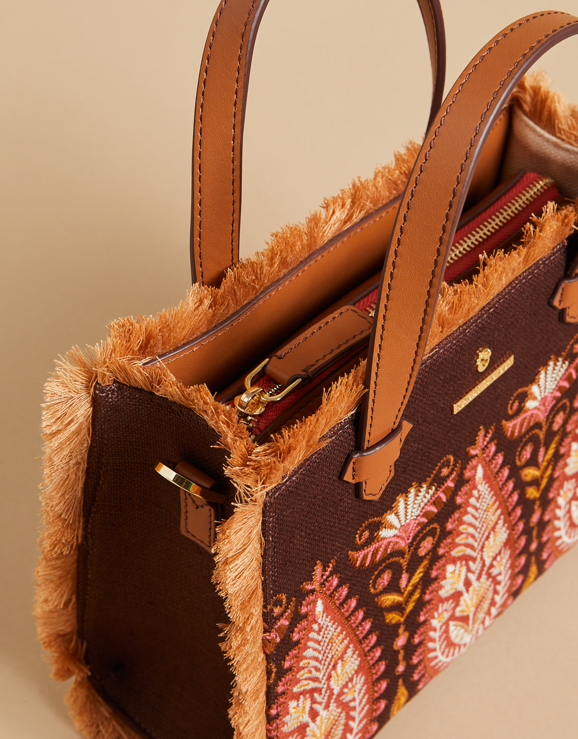 Pink House Boho Paisley Boho Fringe Satchel Crossbody