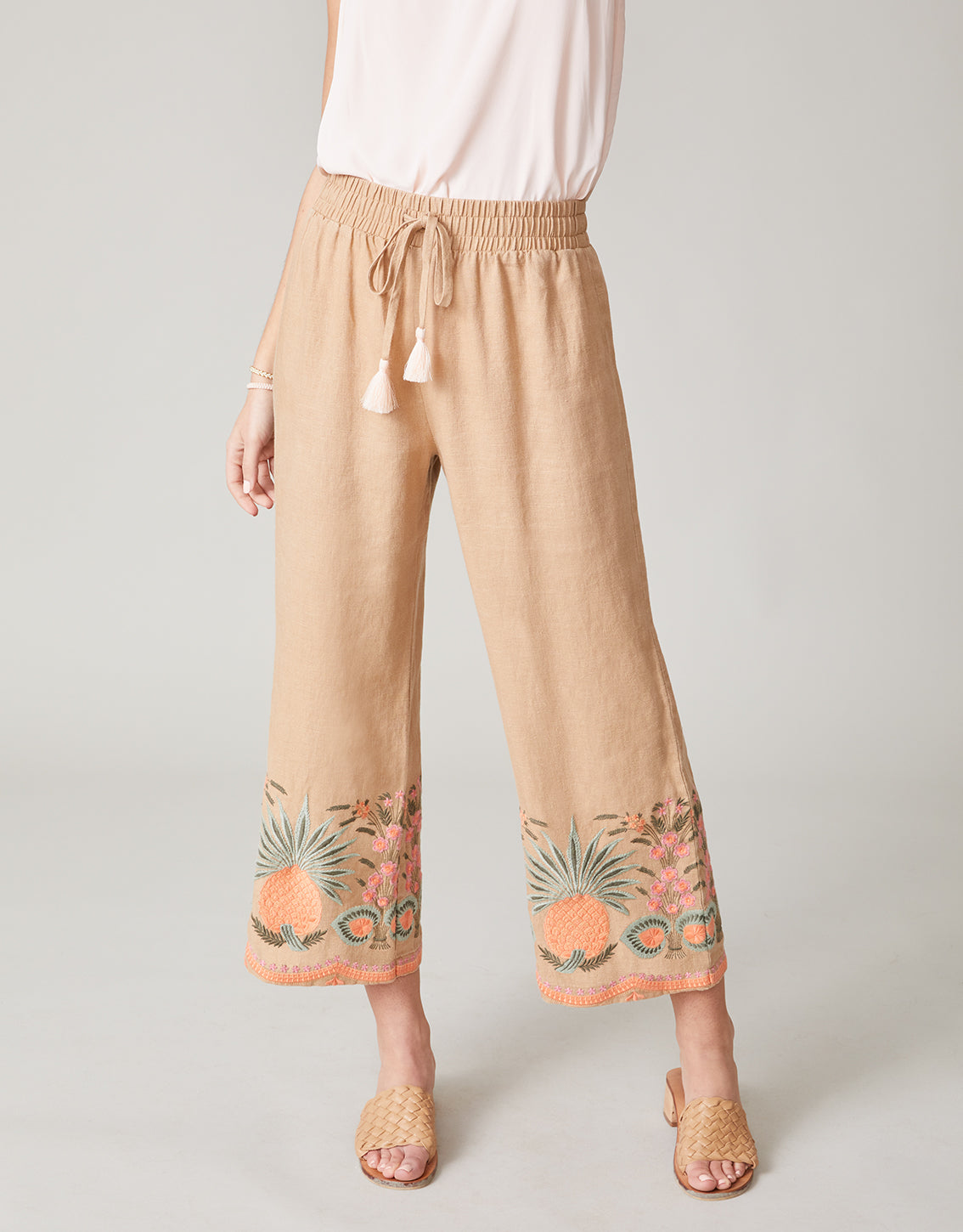 Amelia Embroidered Palazzo Pant Tannin