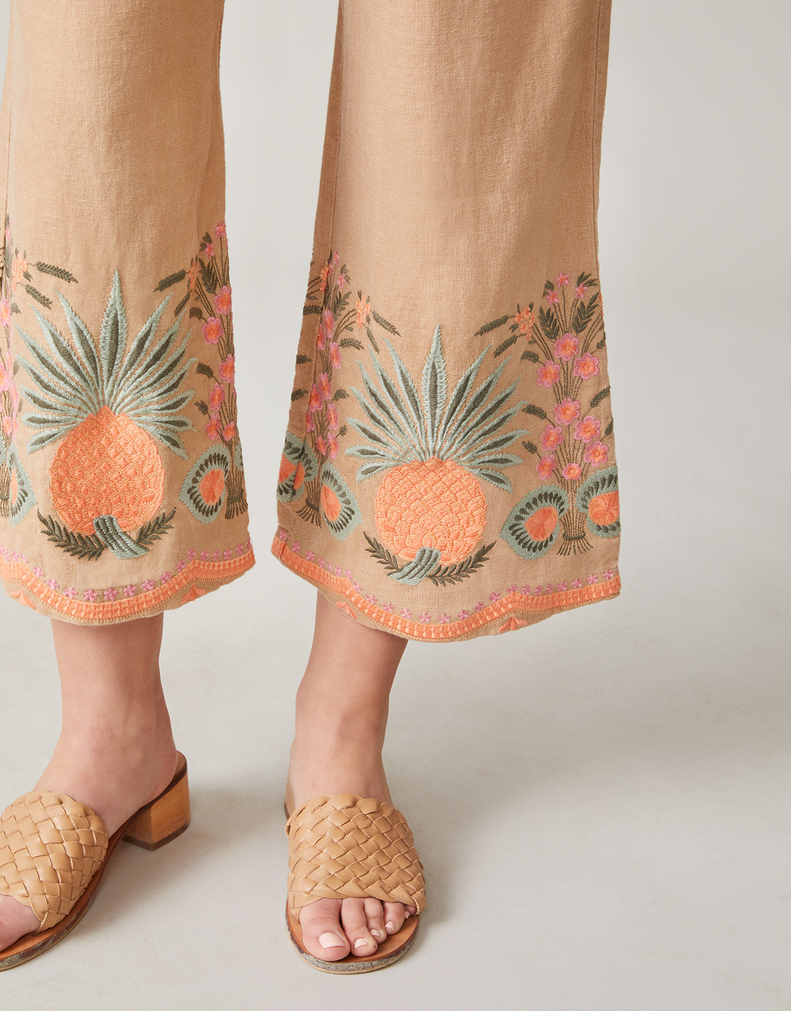 Amelia Embroidered Palazzo Pant Tannin