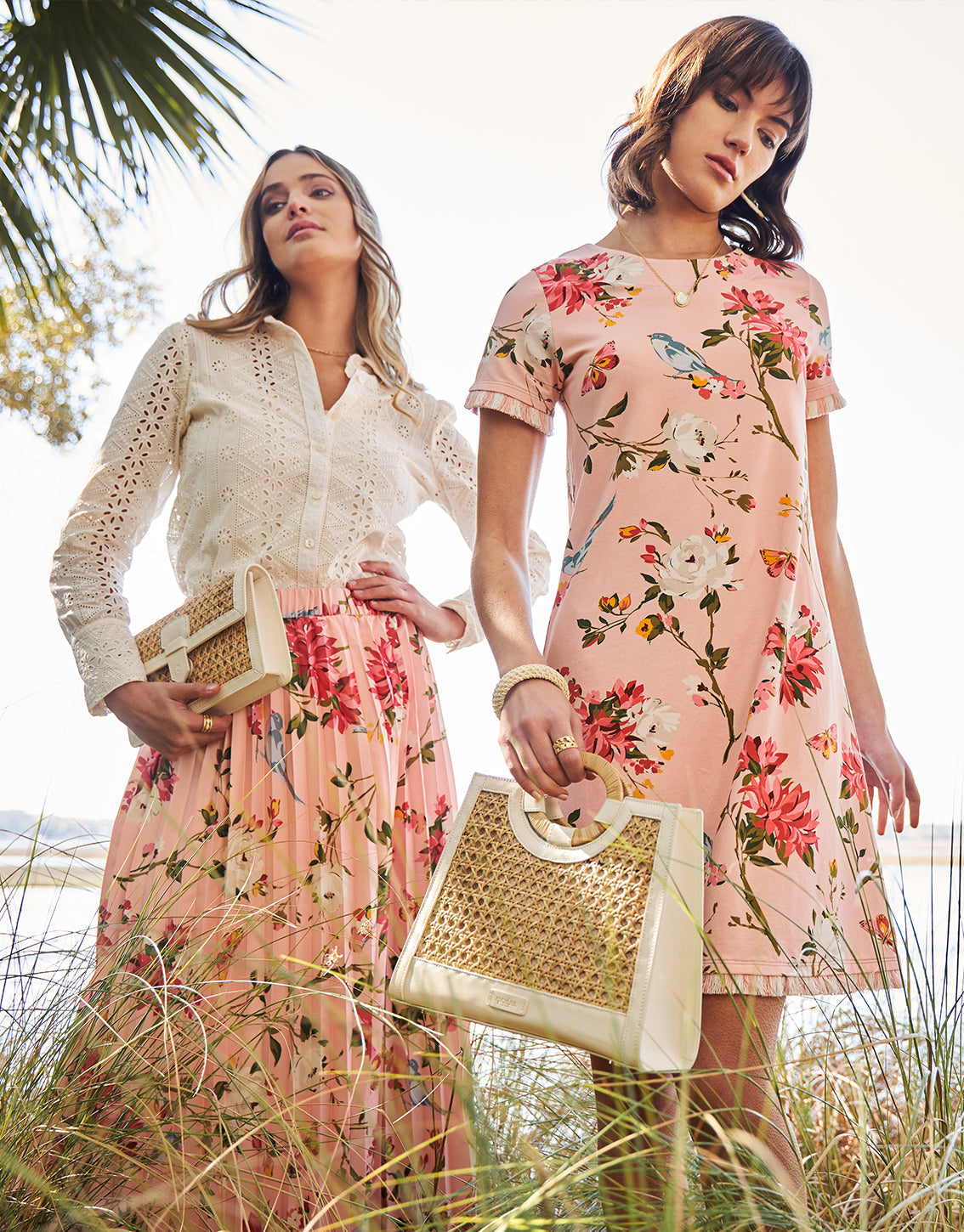 Clarisse Pleated Skirt Babbie's Store Bird Floral Blush