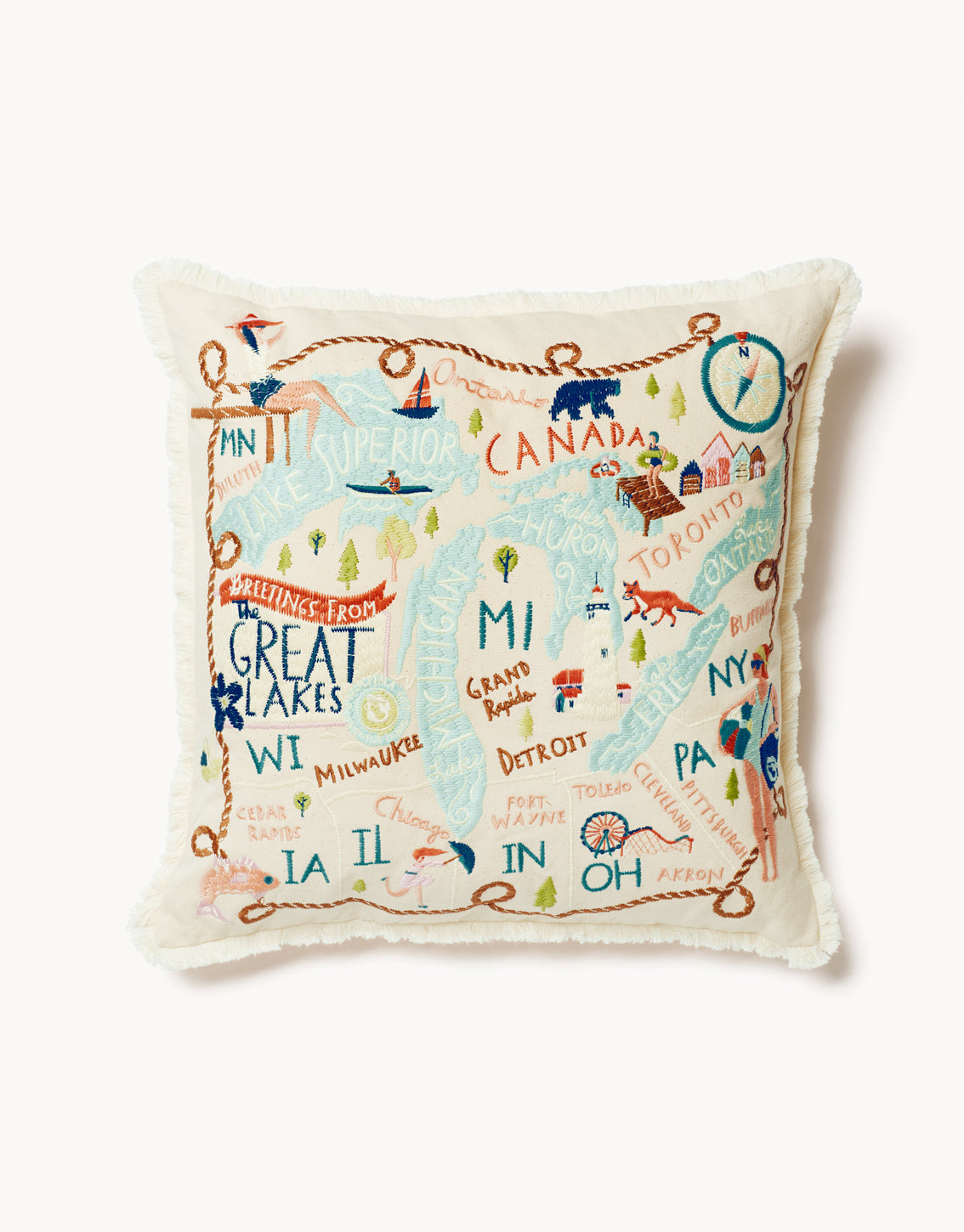 Embroidered Pillow Great Lakes
