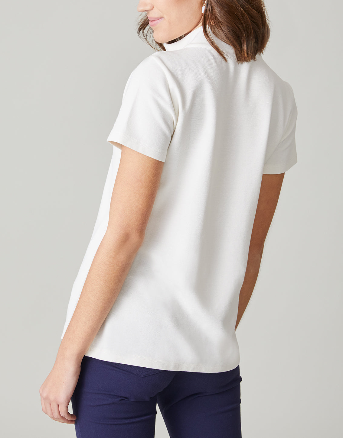 Short Sleeve Serena Half-Zip Pique Top Pearl White