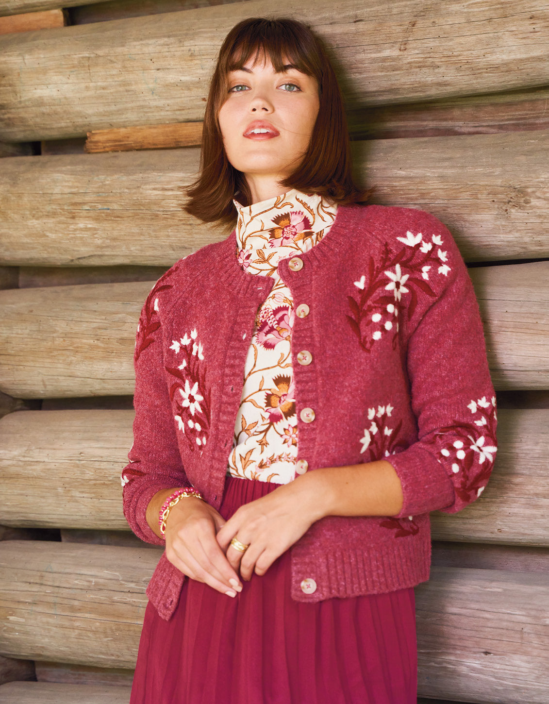 Marlena Embroidered Cardigan Berry Rose