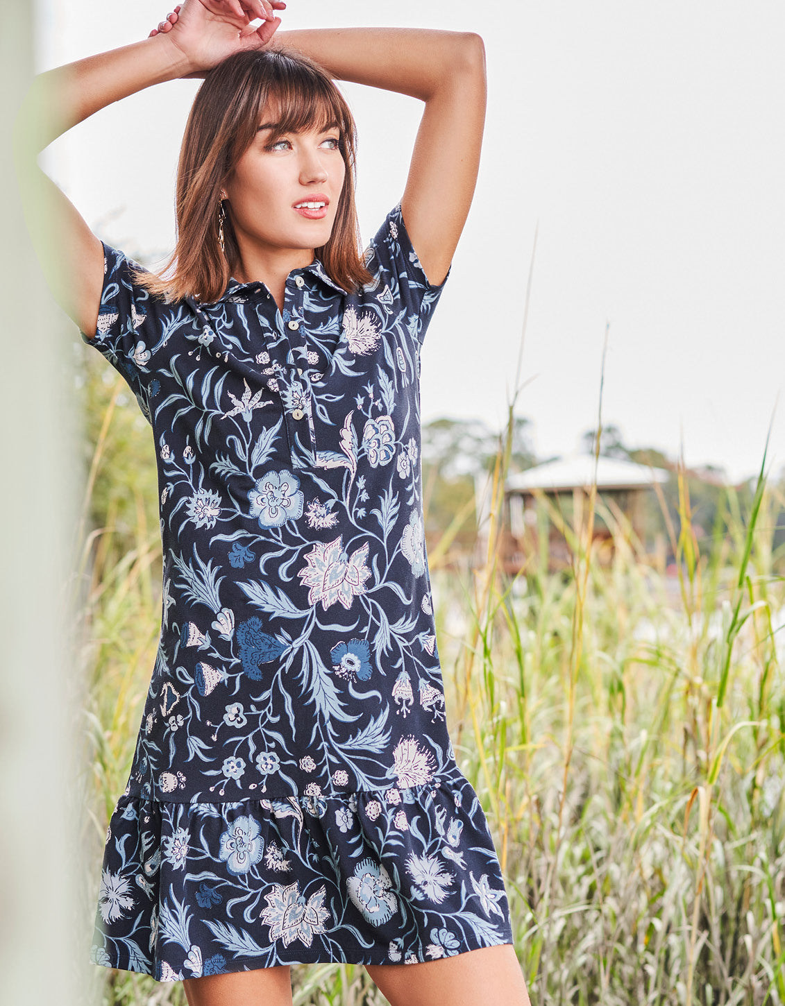 Joelle Polo Dress Hamilton Floral Block Navy
