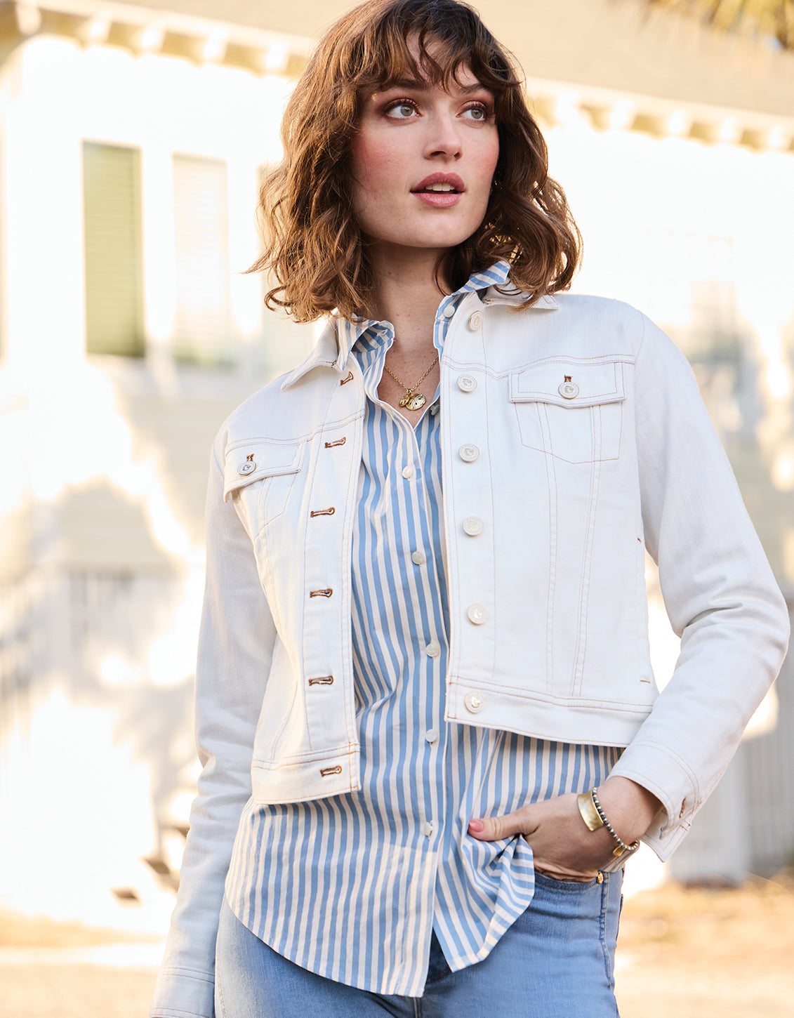 Leah Denim Jacket Pearl White
