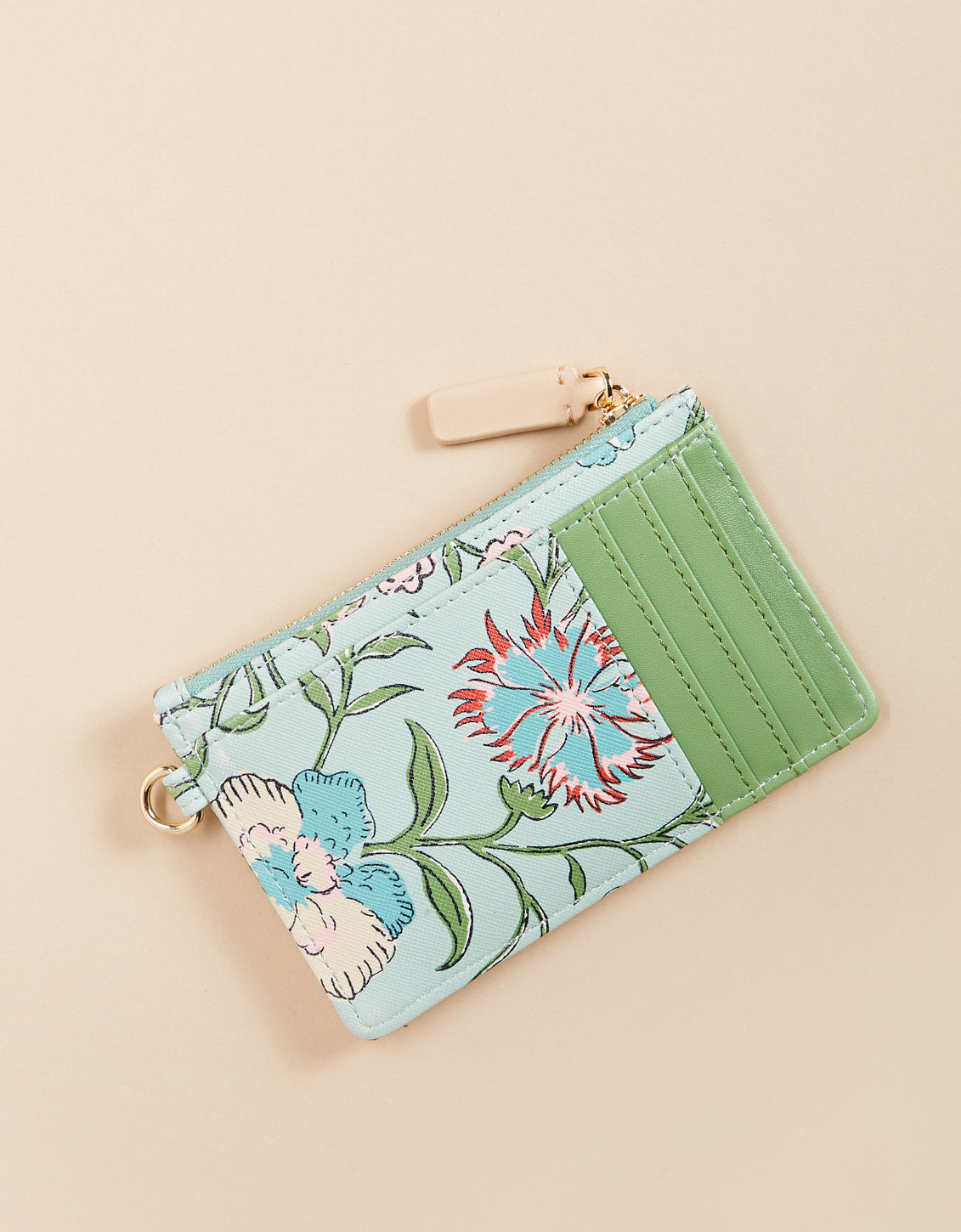 Slim Card Coinpurse Hamilton Floral Block Print Seafoam