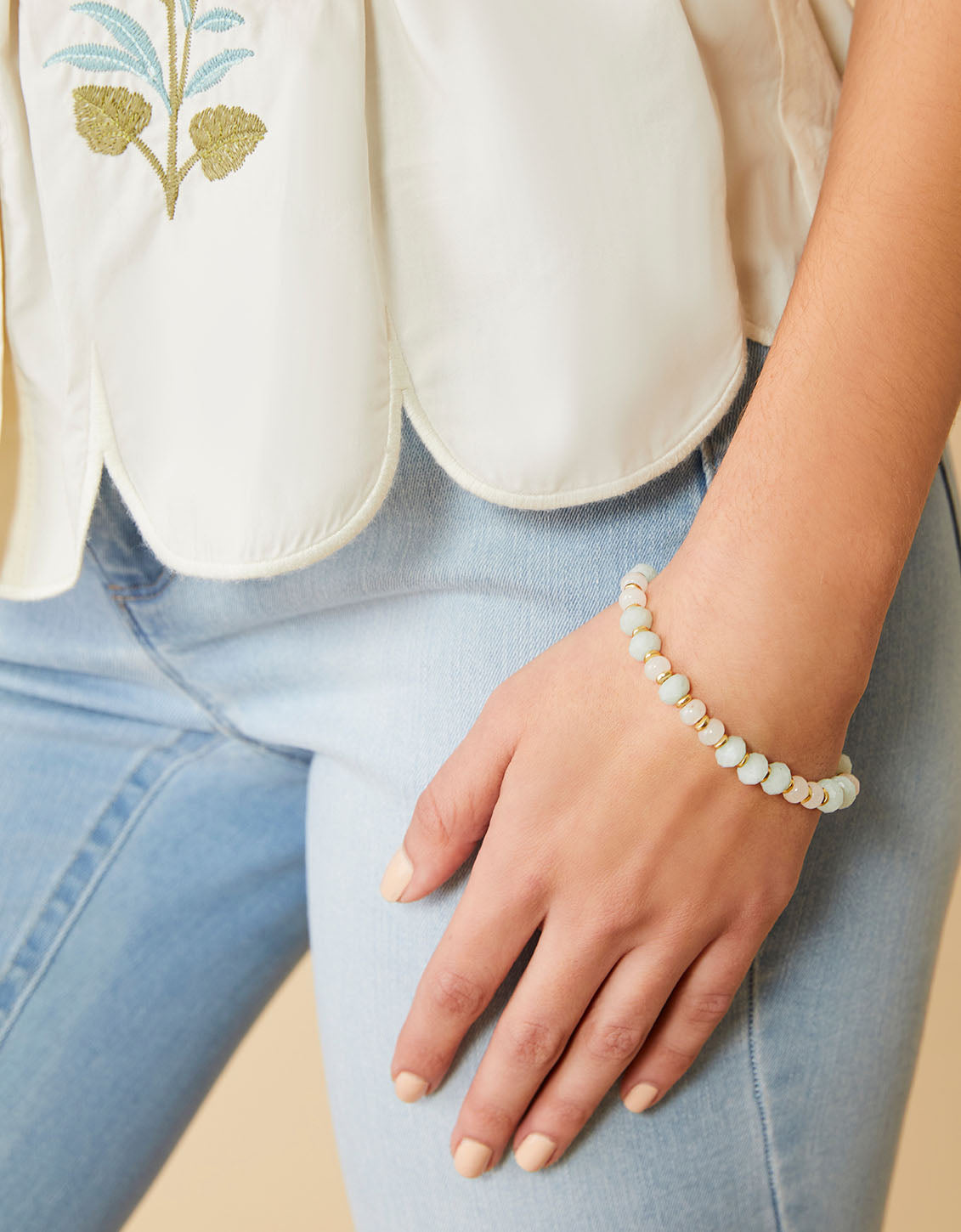 Stone Stretch Bracelet 10mm Sea Foam/White
