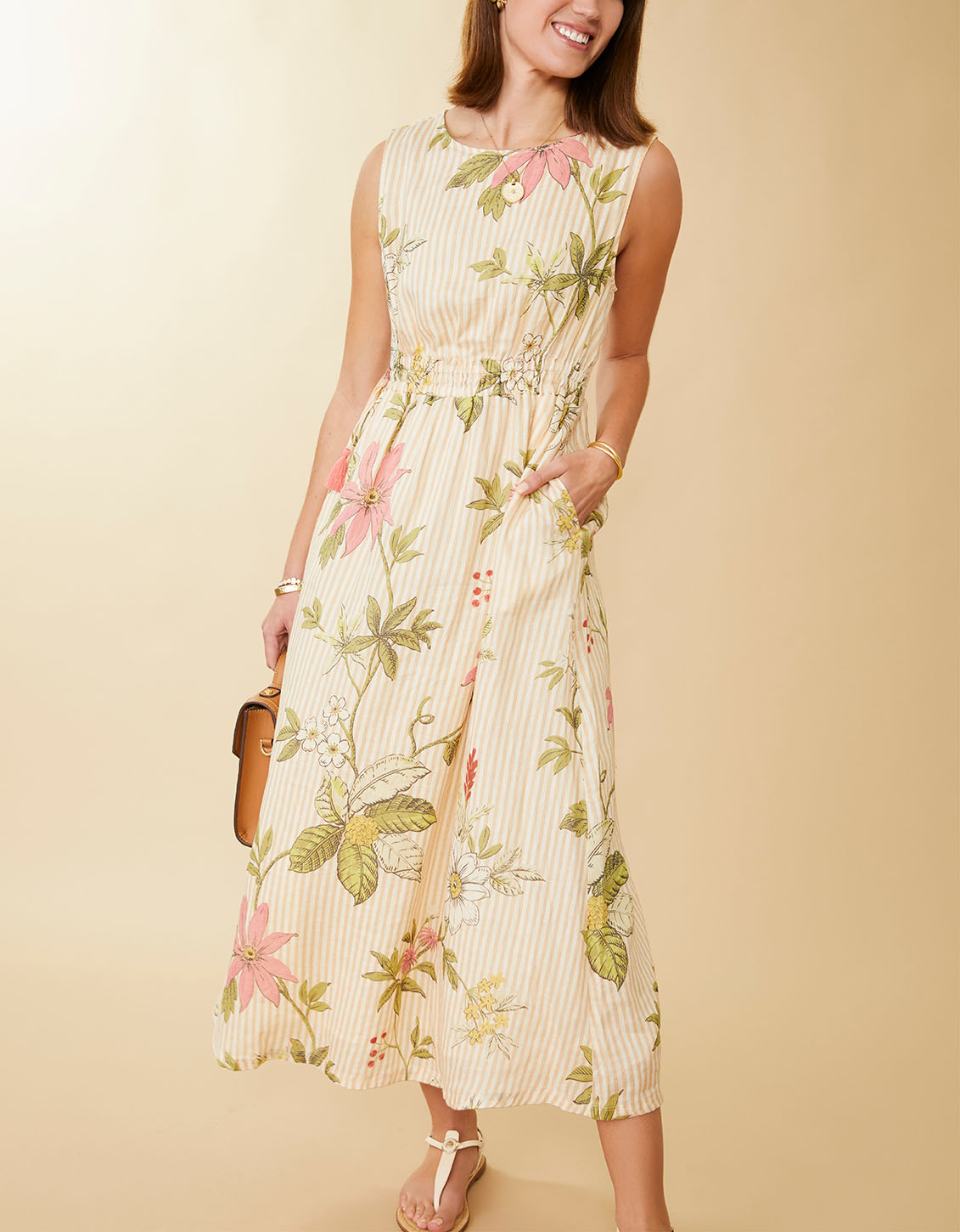Finley Midi Dress Sugar Mill Floral Vine Stripe