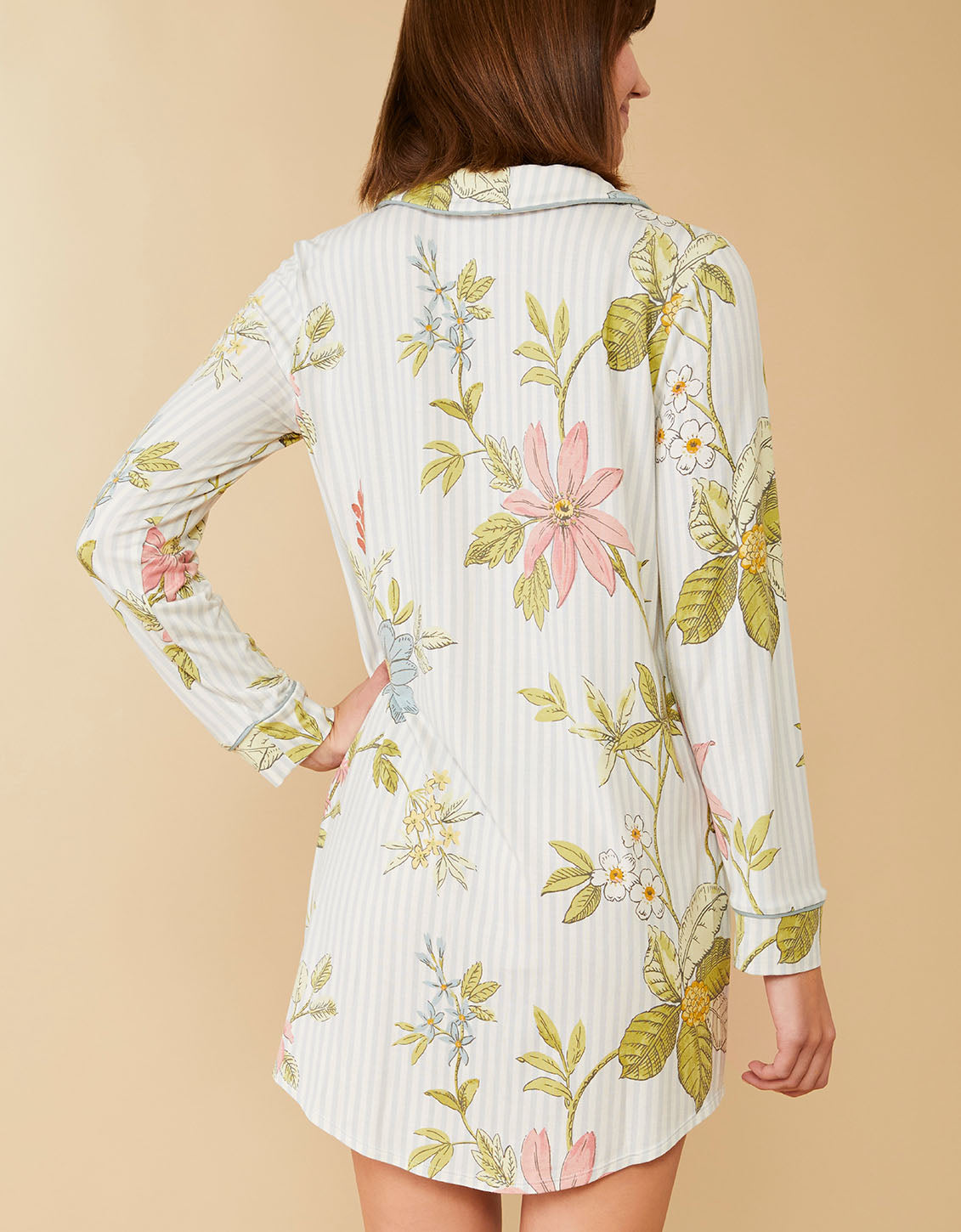 Pajama Sleep Shirt Floral Vine Stripe Blue