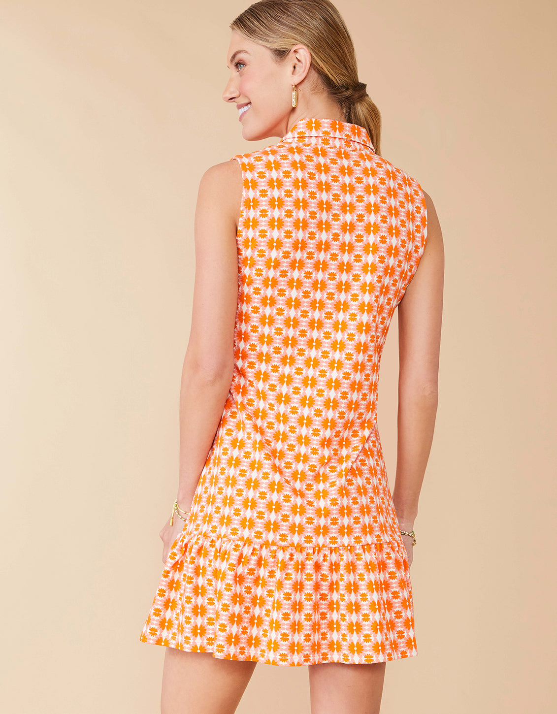 Joelle Sleeveless Polo Dress Marsh Hens Geo Pink Orange