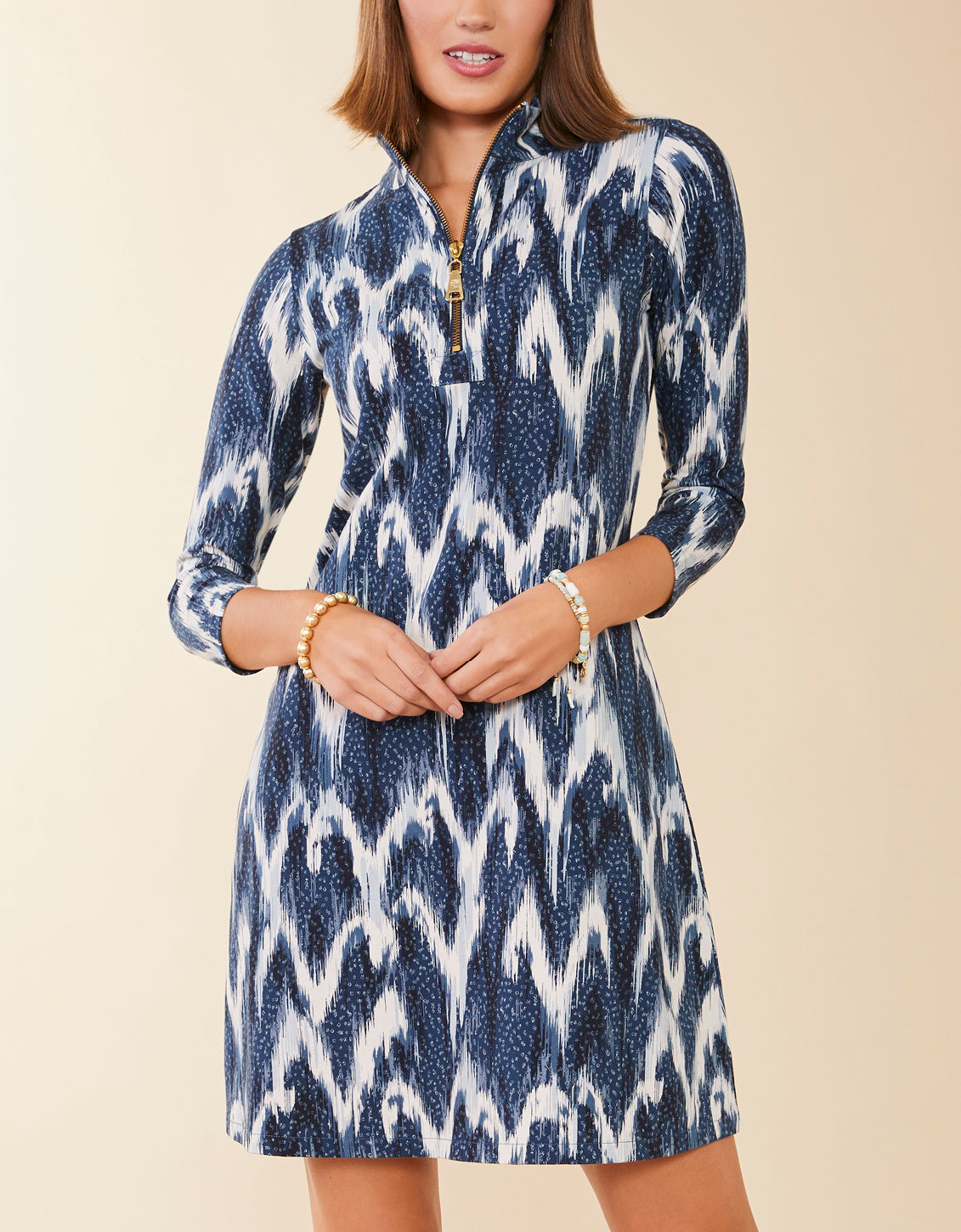 Nora Half-Zip Dress Kalalanta Ikat Dot