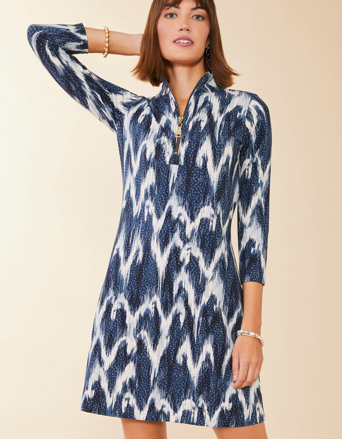 Nora Half-Zip Dress Kalalanta Ikat Dot