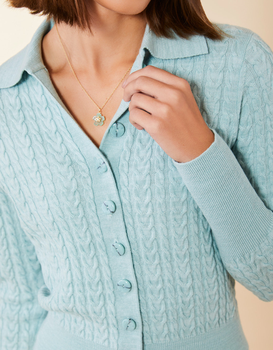 Yarrow Flower Necklace 18" Sea Foam