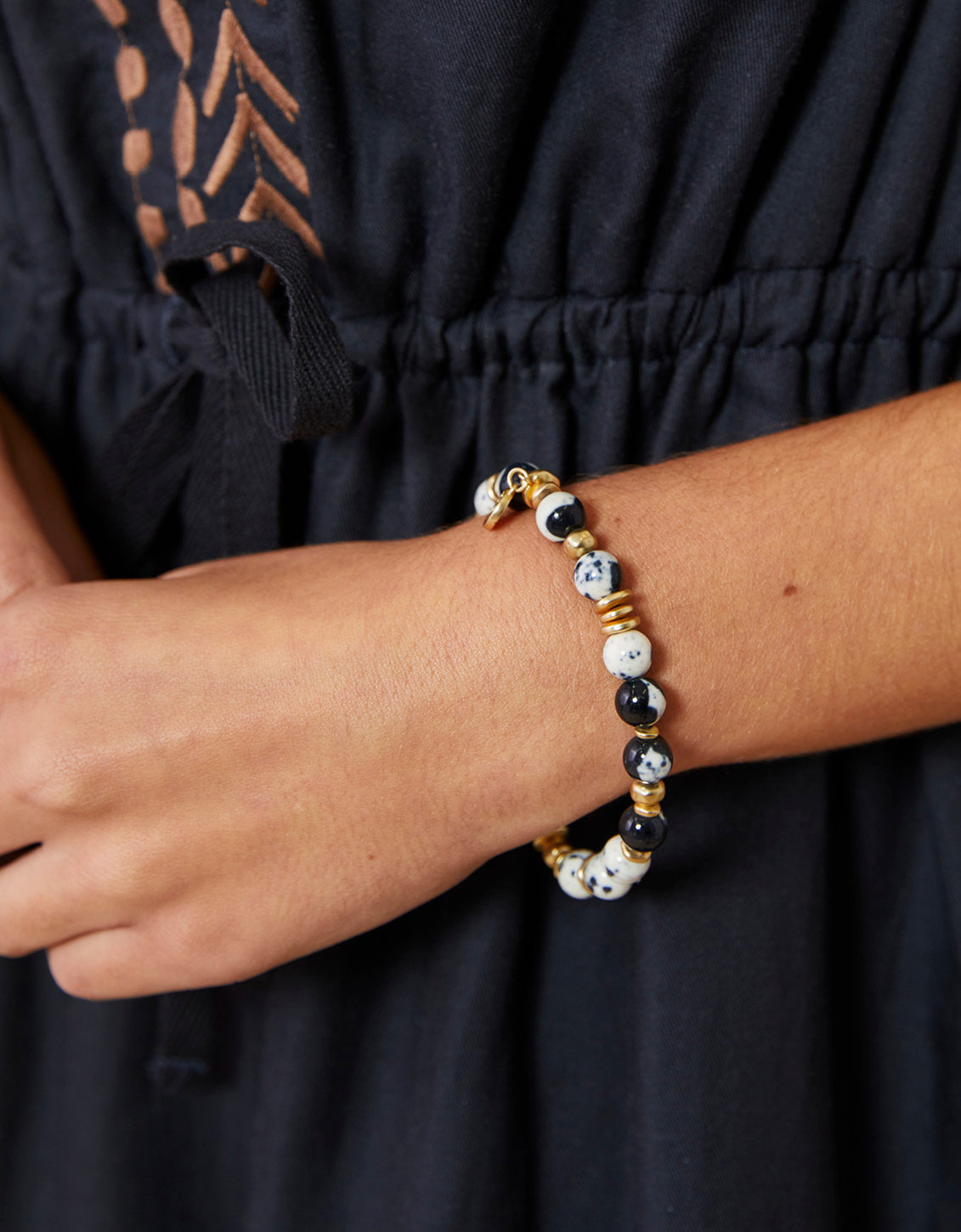 Stone Stretch Bracelet 8mm Marbled Black