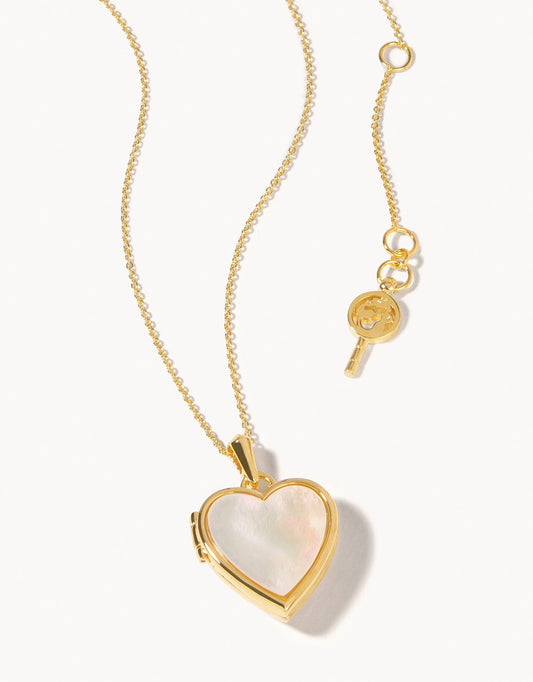  Classic Heart Locket Necklace Gold Pearlescent