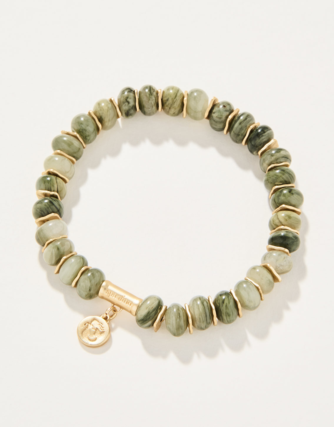  Stone Stretch Bracelet 8mm Silver Leaf Jasper