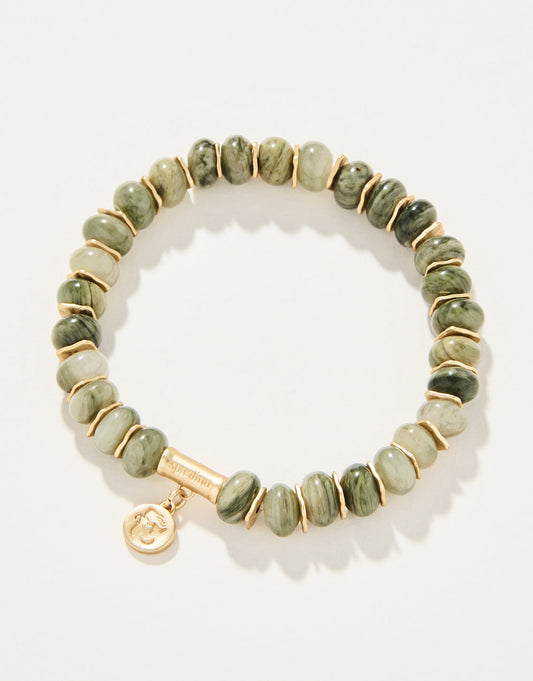  Stone Stretch Bracelet 8mm Silver Leaf Jasper