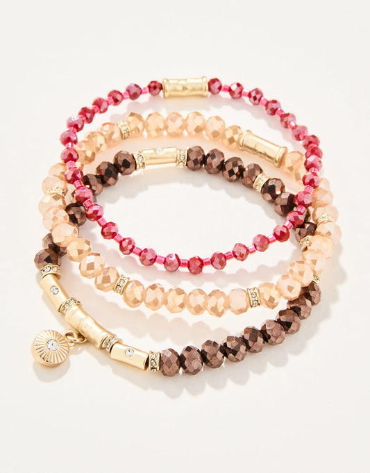  Sparkle Stretch Bracelet Set Pink/Brown