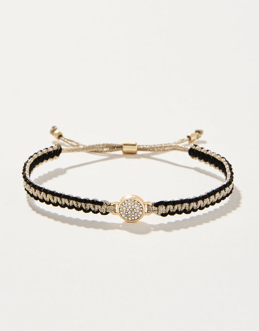  Friendship Bracelet Metallic Black Gold/Pavé Gems
