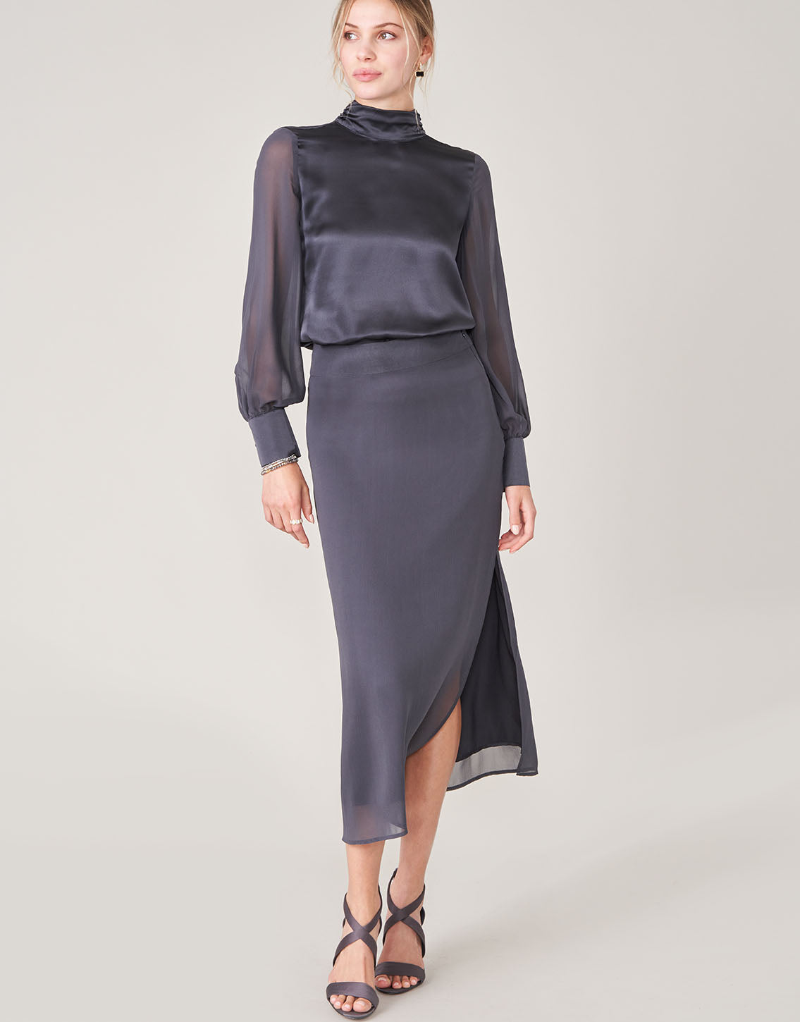  Briella Silk Skirt Deep Slate