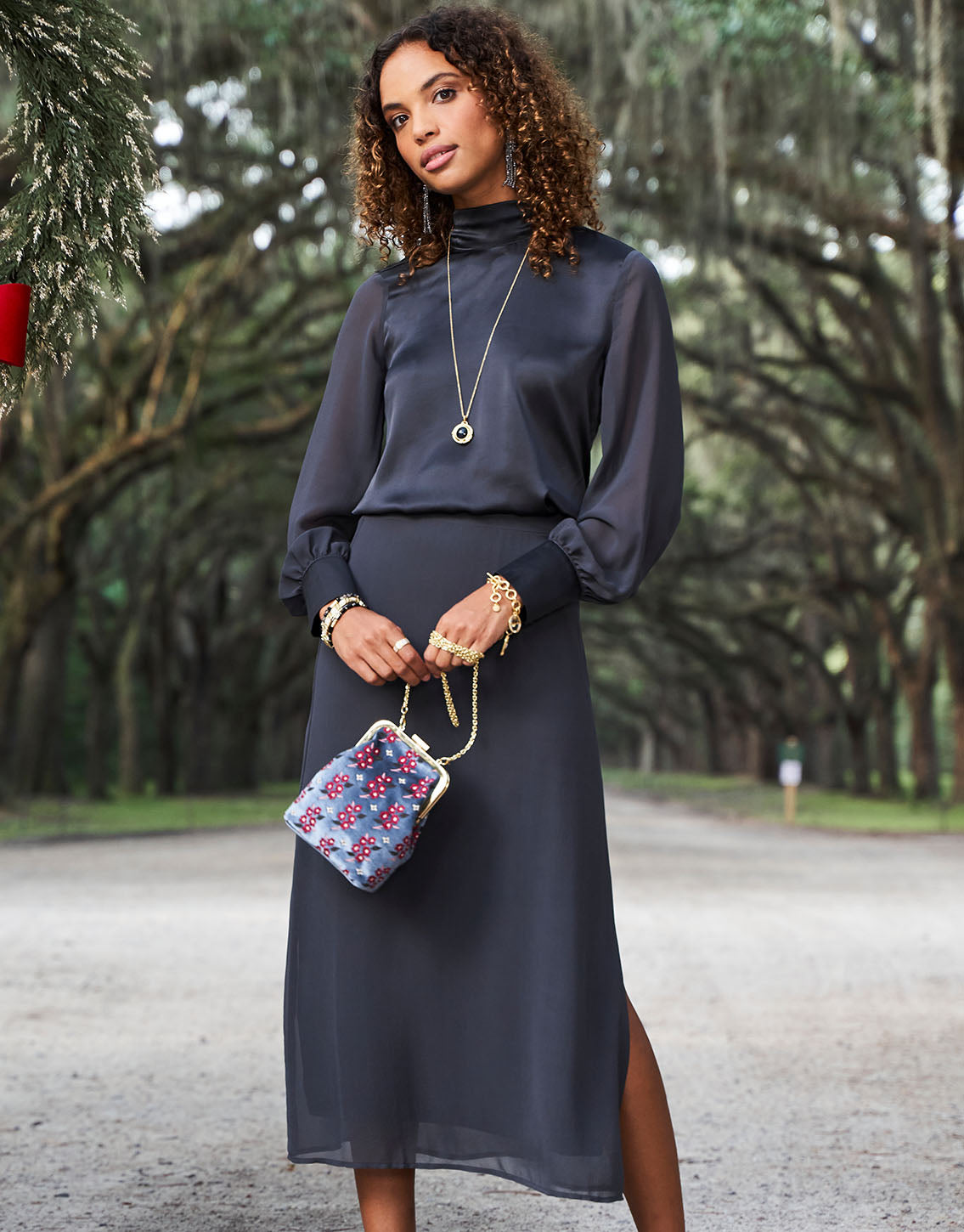 Briella Silk Skirt Deep Slate