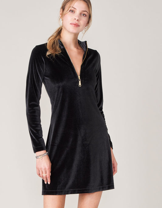  Nora Half-Zip Stretch Velvet Dress Black