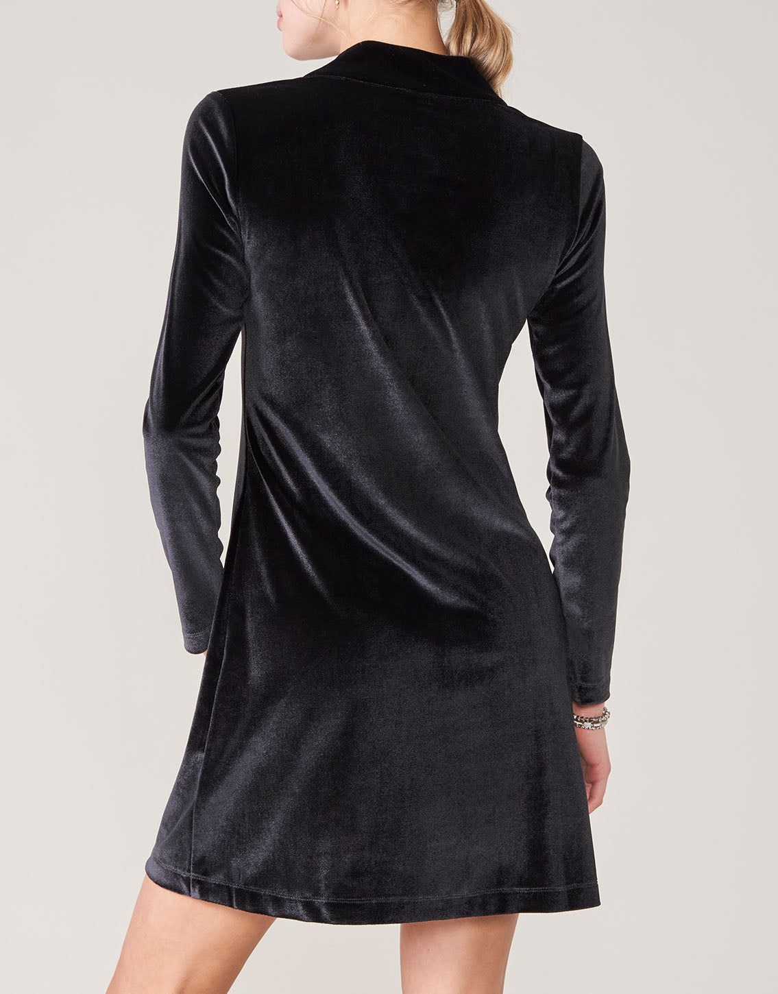  Nora Half-Zip Stretch Velvet Dress Black