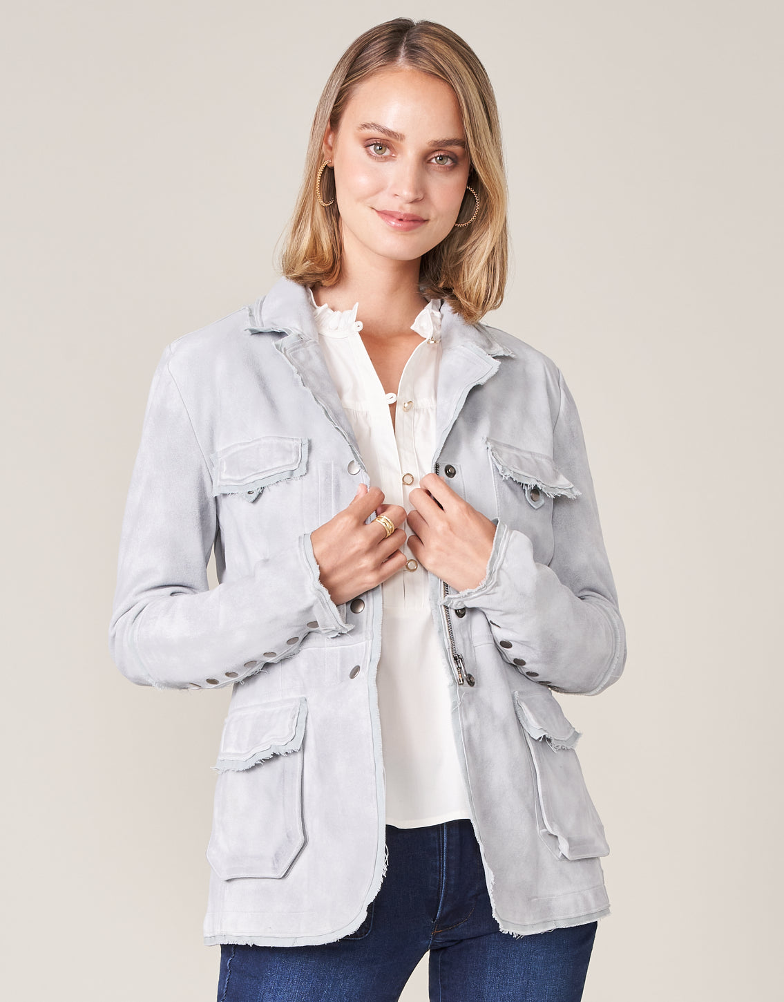  Meryl Waxed Suede Jacket Cloud